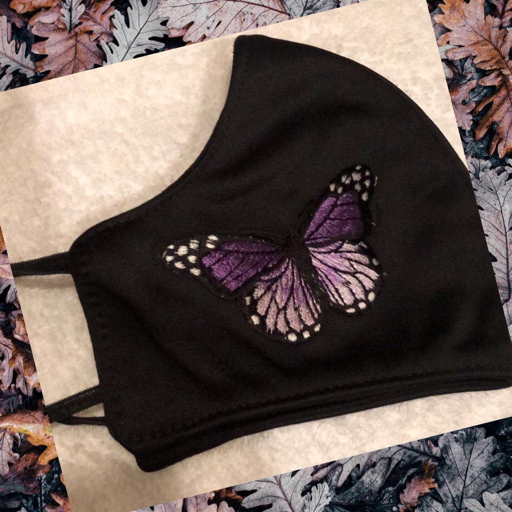 Purple Butterfly Embroidered Face Mask Dble Layer